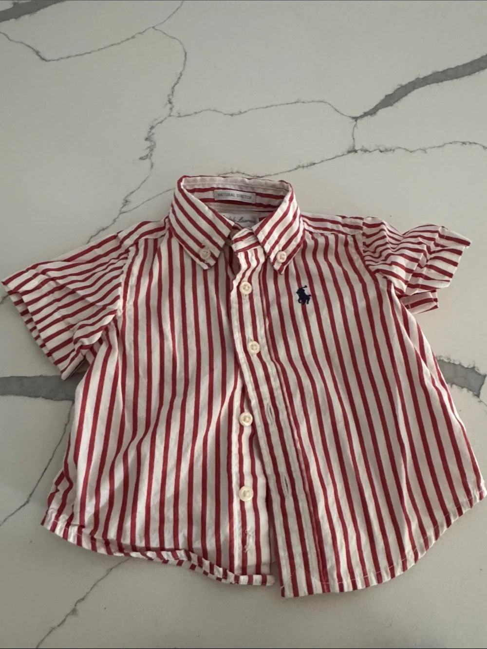 Ralph Lauren Kids Navy Embroidered Nautical Shorts with Red Stripe Shirt